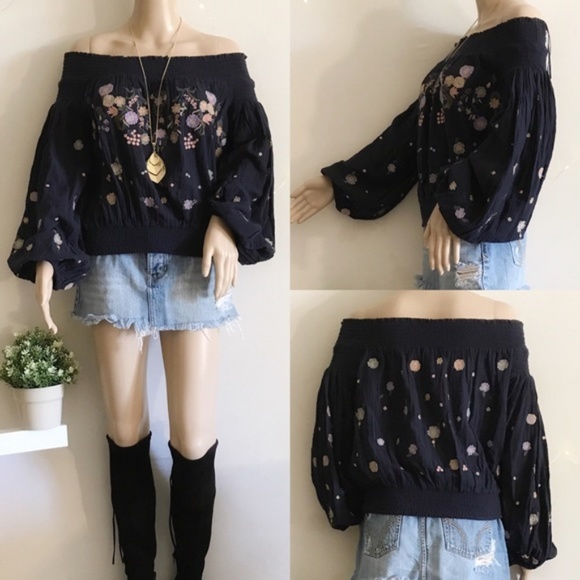 Free People Saachi Smock Off The Shoulder Top (M) - Picture 2 of 8